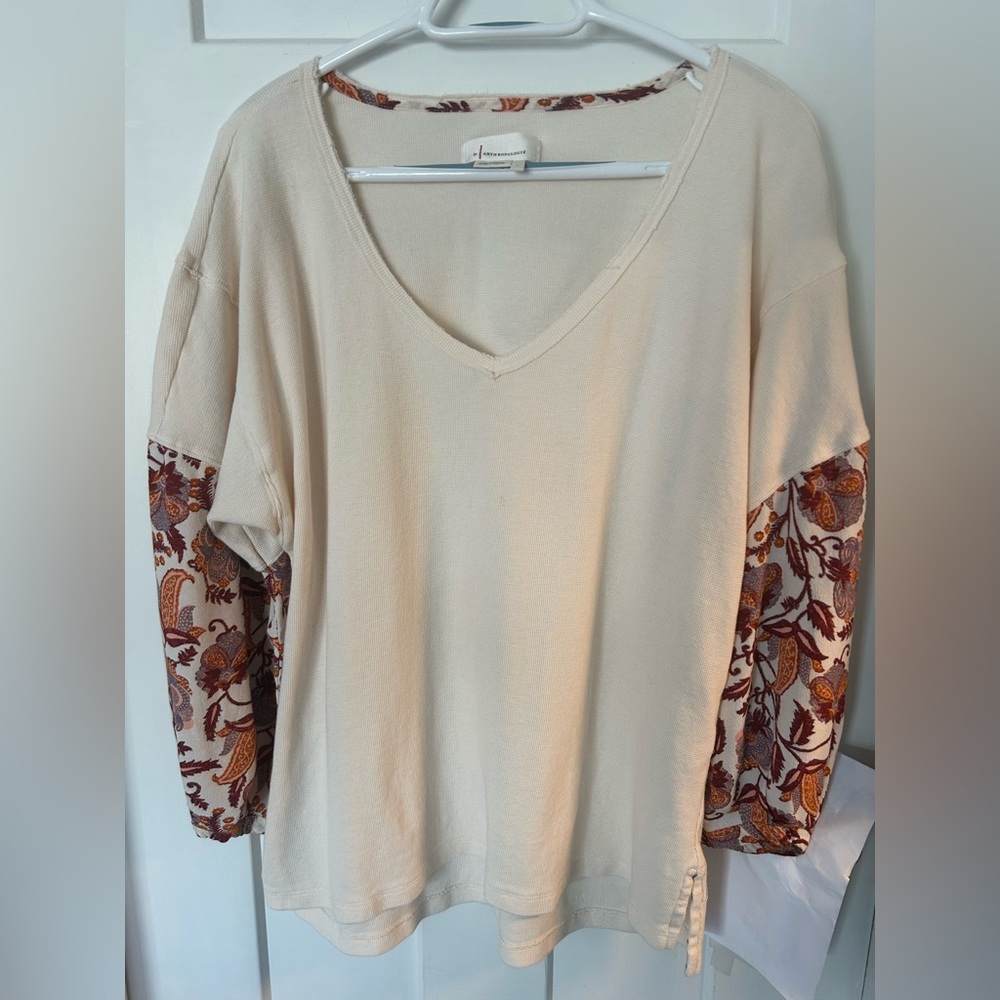 Anthropologie Cream Knit Top with Floral Accents